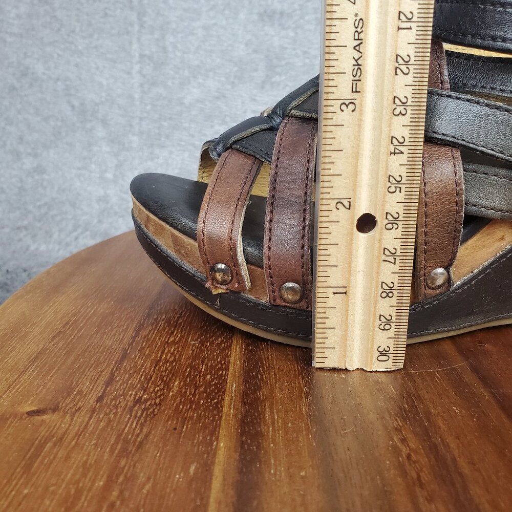 Bed Stu Sandals Women's 7 Brown Black Leather Gina Wedge Straps Slip On Platform - Picture 11 of 11